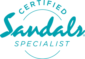 A black and blue logo for a certified sandal specialist.