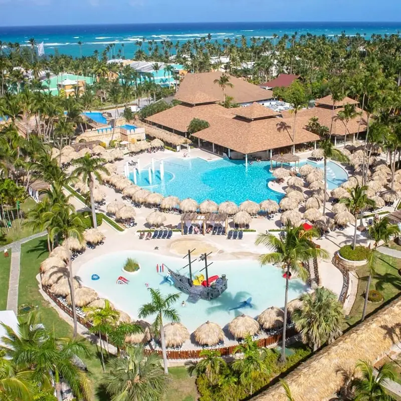 A resort with many pools and water slides.