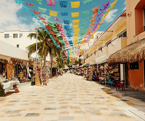 A street with many shops and buildings on it